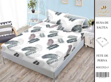 Huse De Pat BS 160x200cm - Husa Din Bumbac Satinat Cu Elastic Si Fete De Perna 160X200cm - Alb Cu Pene