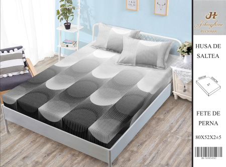 Huse De Pat BS 160x200cm - Husa Din Bumbac Satinat Cu Elastic Si Fete De Perna 160X200cm - Cercuri Din Dungi