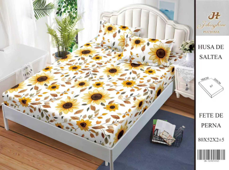 Huse De Pat BS 160x200cm - Husa Din Bumbac Satinat Cu Elastic Si Fete De Perna 160X200cm - Floarea Soarelui