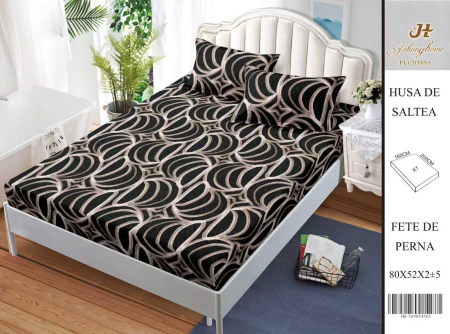 Huse De Pat BS 160x200cm - Husa Din Bumbac Satinat Cu Elastic Si Fete De Perna 160X200cm - Gri Abstract