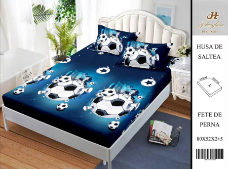 Huse De Pat BS 160x200cm - Husa Din Bumbac Satinat Cu Elastic Si Fete De Perna 160X200cm - Minge De Fotbal