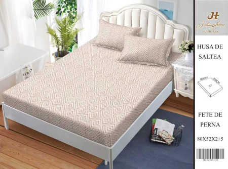 Huse De Pat BS 160x200cm - Husa Din Bumbac Satinat Cu Elastic Si Fete De Perna 160X200cm - Model Traditional Simplu