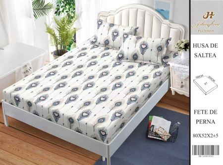 Huse De Pat BS 160x200cm - Husa Din Bumbac Satinat Cu Elastic Si Fete De Perna 160X200cm - Pene Cu Inimioare