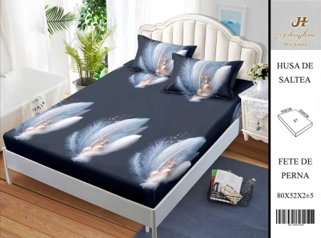 Huse De Pat BS 160x200cm - Husa Din Bumbac Satinat Cu Elastic Si Fete De Perna 160X200cm - Pene Si Perle