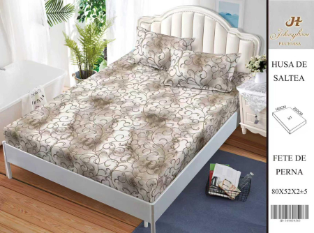 Huse De Pat BS 160x200cm - Husa Din Bumbac Satinat Cu Elastic Si Fete De Perna 160X200cm - Royal Bej