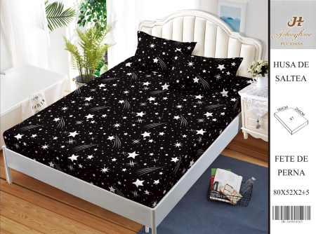 Huse De Pat BS 160x200cm - Husa Din Bumbac Satinat Cu Elastic Si Fete De Perna 160X200cm - Stele Si Comete