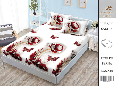 Huse De Pat BS 160x200cm - Husa Din Bumbac Satinat Cu Elastic Si Fete De Perna 160X200cm - Trandafiri Si Fluturi