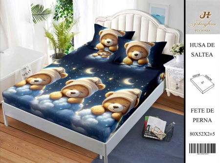Huse De Pat BS 160x200cm - Husa Din Bumbac Satinat Cu Elastic Si Fete De Perna 160X200cm - Ursuleti Adormiti