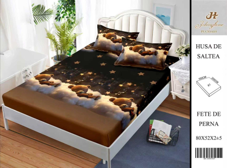 Huse De Pat BS 160x200cm - Husa Din Bumbac Satinat Cu Elastic Si Fete De Perna 160X200cm - Ursuletul Pe Norisori