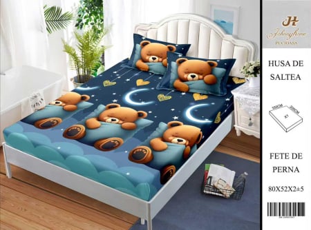 Huse De Pat BS 160x200cm - Husa Din Bumbac Satinat Cu Elastic Si Fete De Perna 160X200cm - Ursuletul Somnoros