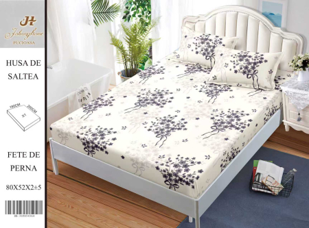 Huse De Pat BS 180x200cm - Husa Din Bumbac Satinat Cu Elastic Si Fete De Perna 180X200cm - Buchetele De Flori