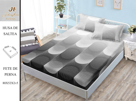 Huse De Pat BS 180x200cm - Husa Din Bumbac Satinat Cu Elastic Si Fete De Perna 180X200cm - Cercuri Din Dungi