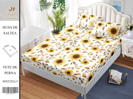 Huse De Pat BS 180x200cm - Husa Din Bumbac Satinat Cu Elastic Si Fete De Perna 180x200cm - Floarea Soarelui