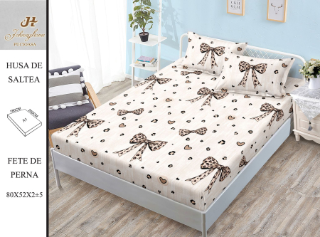 Huse De Pat BS 180x200cm - Husa Din Bumbac Satinat Cu Elastic Si Fete De Perna 180x200cm - Fundite Animal Print