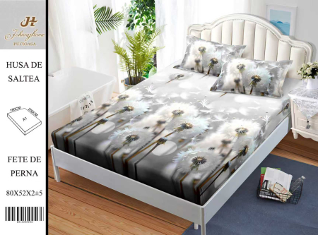 Huse De Pat BS 180x200cm - Husa Din Bumbac Satinat Cu Elastic Si Fete De Perna 180x200cm - Papadii Pe Campie