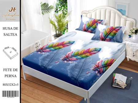 Huse De Pat Bumbac Satinat - Husa Din Bumbac Satinat Cu Elastic Si Fete De Perna 180X200cm - Pene Multicolore