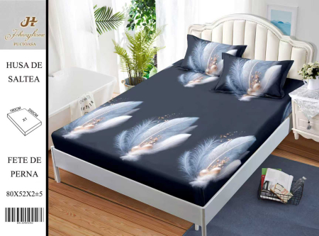 Huse De Pat BS 180x200cm - Husa Din Bumbac Satinat Cu Elastic Si Fete De Perna 180x200cm - Pene Si Perle