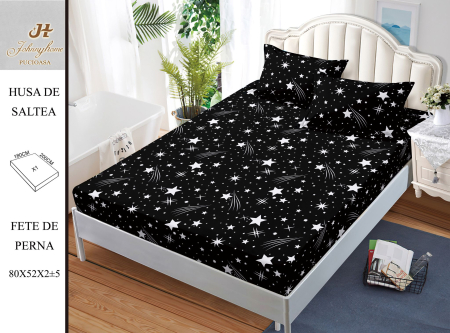 Huse De Pat BS 180x200cm - Husa Din Bumbac Satinat Cu Elastic Si Fete De Perna 180x200cm - Stele Si Comete