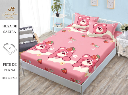 Huse De Pat BS 180x200cm - Husa Din Bumbac Satinat Cu Elastic Si Fete De Perna 180x200cm - Ursuletul Dragalas