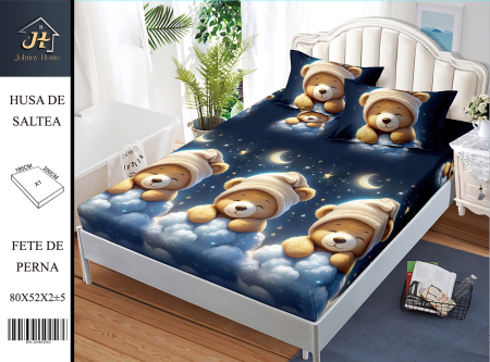 Huse De Pat Bumbac Satinat - Husa Din Bumbac Satinat Cu Elastic Si Fete De Perna 180X200cm - Ursuletul Somnoros