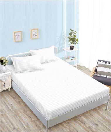 HUSE DE PAT CU ELASTIC - Husa Din Bumbac Satinat Tip Damasc 160x200cm - Alb