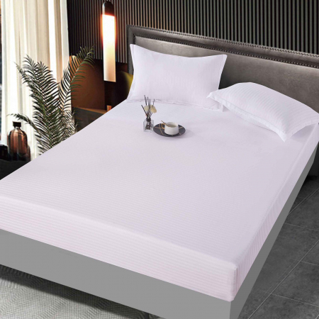 HUSE DE PAT CU ELASTIC - Husa Din Bumbac Satinat Tip Damasc 160x200cm - Alb
