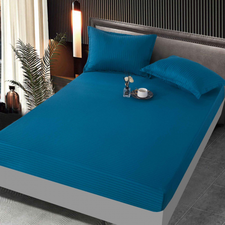 HUSE DE PAT CU ELASTIC - Husa Din Bumbac Satinat Tip Damasc 160x200cm - Albastru Regal