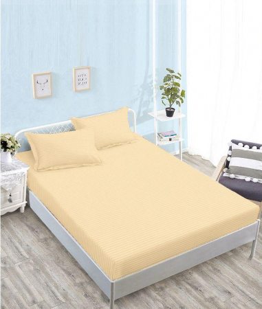 HUSE DE PAT CU ELASTIC - Husa Din Bumbac Satinat Tip Damasc 160x200cm - Galben Deschis