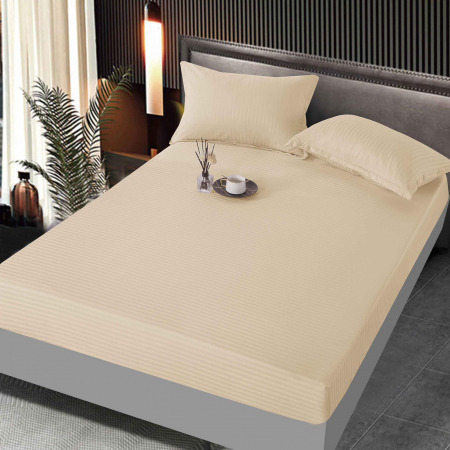 HUSE DE PAT CU ELASTIC - Husa Din Bumbac Satinat Tip Damasc 160x200cm - Crem