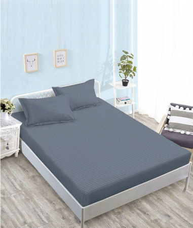 HUSE DE PAT CU ELASTIC - Husa Din Bumbac Satinat Tip Damasc 160x200cm - Gri Cenusiu