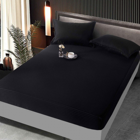 HUSE DE PAT CU ELASTIC - Husa Din Bumbac Satinat Tip Damasc 160x200cm - Negru
