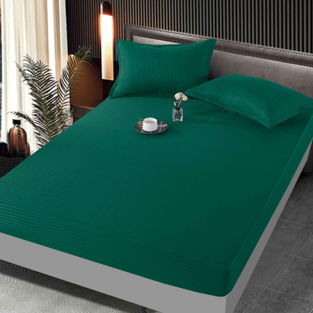 HUSE DE PAT CU ELASTIC - Husa Din Bumbac Satinat Tip Damasc 160x200cm - Verde Brad