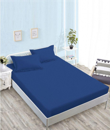 HUSE DE PAT CU ELASTIC - Husa Din Bumbac Satinat Tip Damasc 160x200cm - Albastru