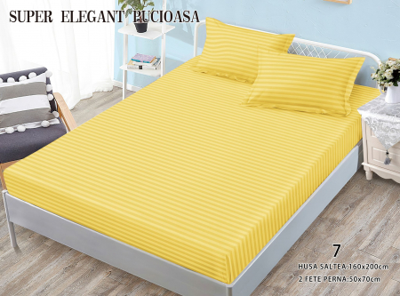 HUSE DE PAT CU ELASTIC - Husa Din Bumbac Tip Damasc 160x200cm - Galben