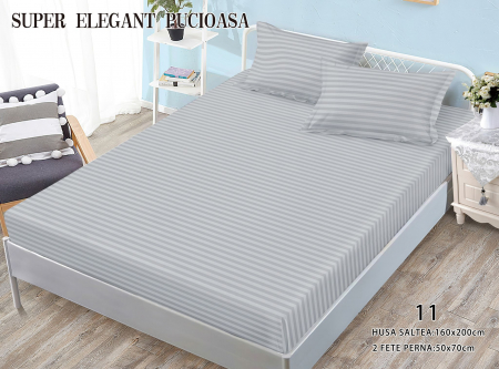 HUSE DE PAT CU ELASTIC - Husa Din Bumbac Tip Damasc 160x200cm - Gri