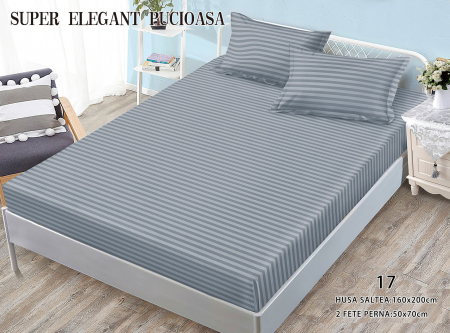 HUSE DE PAT CU ELASTIC - Husa Din Bumbac Tip Damasc 160x200cm - Gri