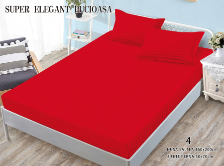 HUSE DE PAT CU ELASTIC - Husa Din Bumbac Tip Damasc 160x200cm - Rosu