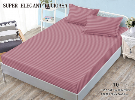 HUSE DE PAT CU ELASTIC - Husa Din Bumbac Tip Damasc 160x200cm - Roz