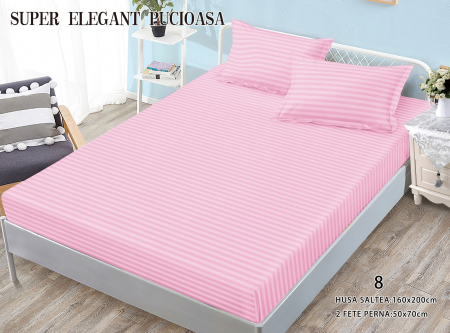 HUSE DE PAT CU ELASTIC - Husa Din Bumbac Tip Damasc 160x200cm - Roz Bon Bona