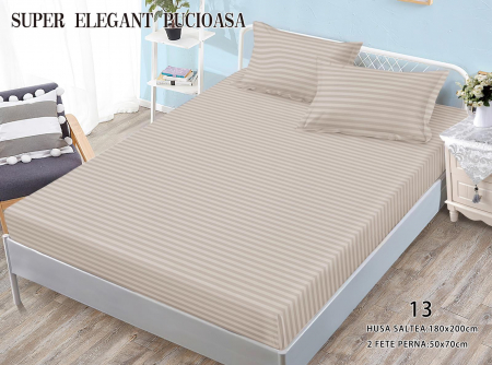 HUSE DE PAT CU ELASTIC - Husa Din Bumbac Tip Damasc 180x200cm - Bej Deschis