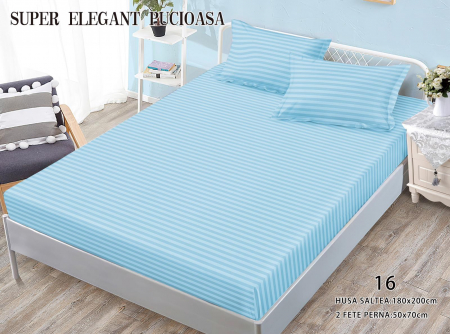 HUSE DE PAT CU ELASTIC - Husa Din Bumbac Tip Damasc 180x200cm - Bleu Celestal