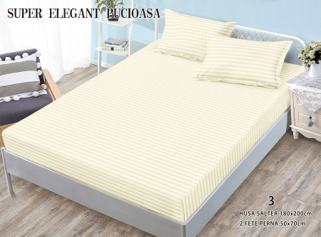 HUSE DE PAT CU ELASTIC - Husa Din Bumbac Tip Damasc 180x200cm - Crem