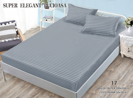 HUSE DE PAT CU ELASTIC - Husa Din Bumbac Tip Damasc 180x200cm - Gri