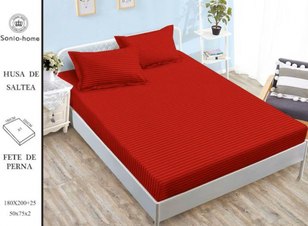 HUSE DE PAT CU ELASTIC - Husa Din Bumbac Tip Damasc 180x200cm - Rosu