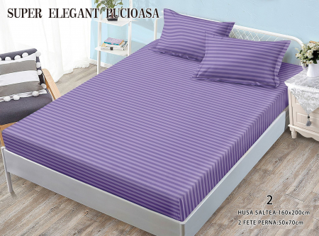 HUSE DE PAT CU ELASTIC - Husa Din Bumbac Tip Damasc 180x200cm - Mov