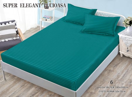 HUSE DE PAT CU ELASTIC - Husa Din Bumbac Tip Damasc 180x200cm - Verde Pin