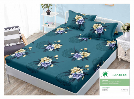HUSE DE PAT CU ELASTIC - Husa Din Bumbac Tip Finet 90x200cm - Buchet Floral