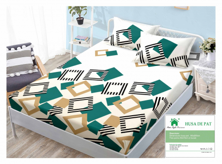 HUSE DE PAT CU ELASTIC - Husa Din Bumbac Tip Finet 90x200cm - Forme Geometrice