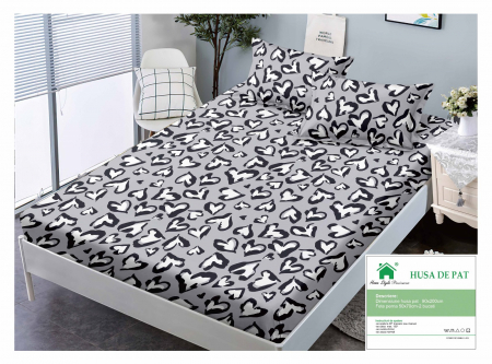 HUSE DE PAT CU ELASTIC - Husa Din Bumbac Tip Finet 90x200cm - Inimi Desenate