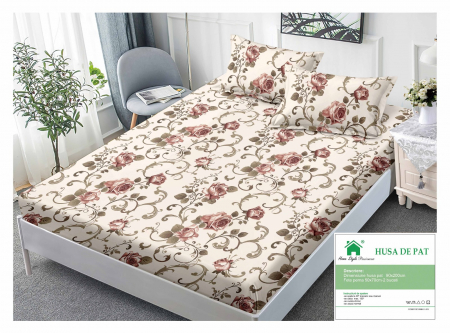 HUSE DE PAT CU ELASTIC - Husa Din Bumbac Tip Finet 90x200cm - Trandafiri